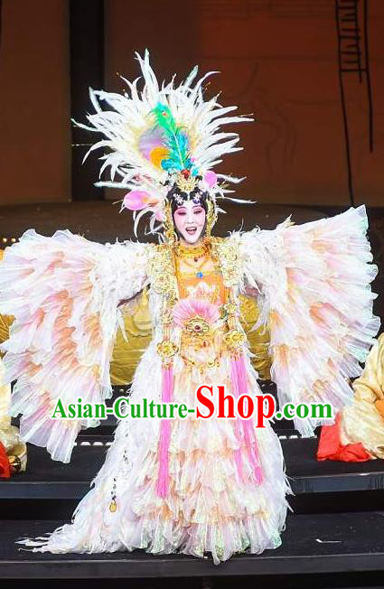 Chinese Han Opera Imperial Concubine Yang Yuhuan Garment Ni Chang Chang Ge Costumes and Headdress Traditional Hubei Hanchu Opera Hua Tan Apparels Actress Dress