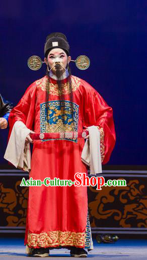 Xian Jie Bian Chinese Hubei Hanchu Opera Magistrate Huang Apparels Costumes and Headpieces Traditional Han Opera Clown Garment Chou Role Clothing