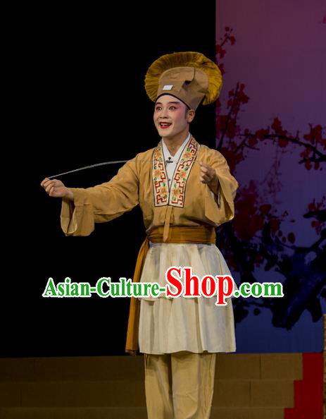 Shi Qi Chinese Hubei Hanchu Opera Young Male Apparels Costumes and Headpieces Traditional Han Opera Garment Merchant Tang Er Clothing