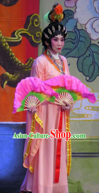 Chinese Cantonese Opera Palace Lady Garment The Long Regret Costumes and Headdress Traditional Guangdong Opera Figurant Apparels Court Maid Dress