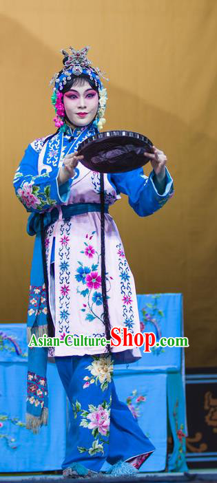 Chinese Han Opera Servant Girl Garment Gua Hua Costumes and Headdress Traditional Hubei Hanchu Opera Xiaodan Apparels Maid Lady Dress