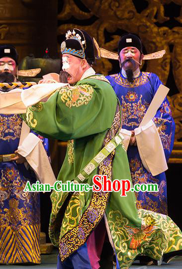 Yu Zhou Feng Chinese Hubei Hanchu Opera Chou Role Apparels Costumes and Headpieces Traditional Han Opera Clown Garment Official Clothing