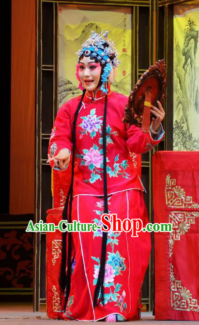 Chinese Han Opera Actress Wang Chunniang Garment Chun Niang Qu Costumes and Headdress Traditional Hubei Hanchu Opera Hua Tan Apparels Diva Red Dress