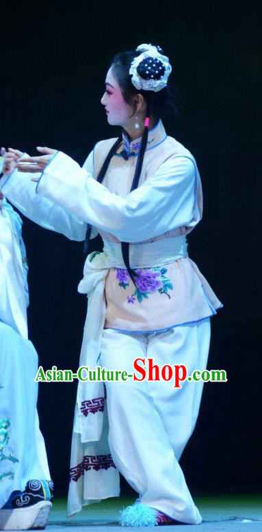 Chinese Han Opera Young Girl Li Cuihua Garment Chun Niang Qu Costumes and Headdress Traditional Hubei Hanchu Opera Village Lady Apparels Xiaodan Dress