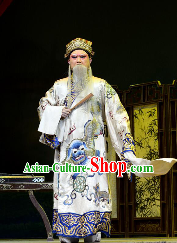 Baili Xi Ren Qi Chinese Hubei Hanchu Opera Laosheng Apparels Costumes and Headpieces Traditional Han Opera Elderly Male Garment Official Clothing