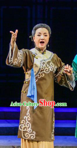 Chinese Han Opera Elderly Woman Garment Shi Niang Costumes and Headdress Traditional Hubei Hanchu Opera Apparels Dame Dress