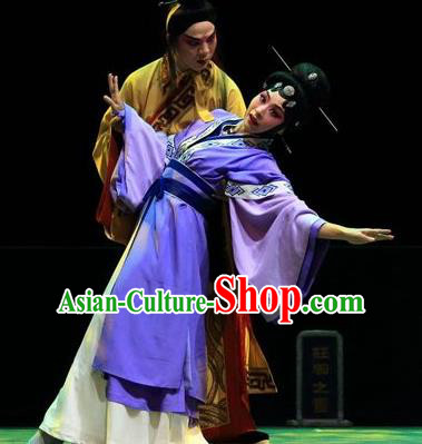 Chinese Han Opera Young Woman Garment Butterfly Dream Costumes and Headdress Traditional Hubei Hanchu Opera Apparels Actress Dress