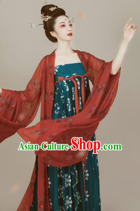 Chinese Traditional Tang Dynasty Imperial Concubine Hanfu Dress Apparels Ancient Noble Female Historical Costumes and Headwear Complete Set