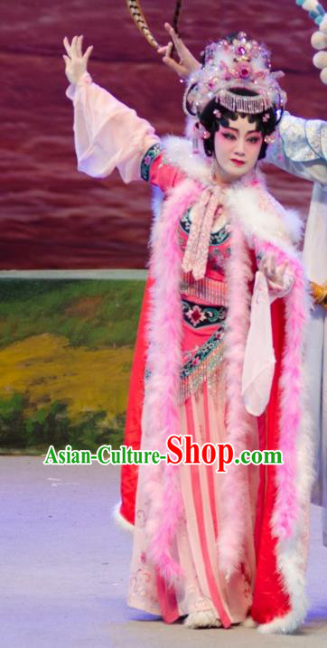 Chinese Cantonese Opera Princess Hong Luan Garment The Princess in Distress Costumes and Headdress Traditional Guangdong Opera Hua Tan Apparels Infanta Dress