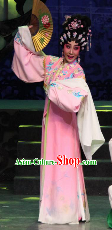 Chinese Cantonese Opera Diva Garment The Peony Pavilion Costumes and Headdress Traditional Guangdong Opera Hua Tan Apparels Rich Lady Du Liniang Pink Dress