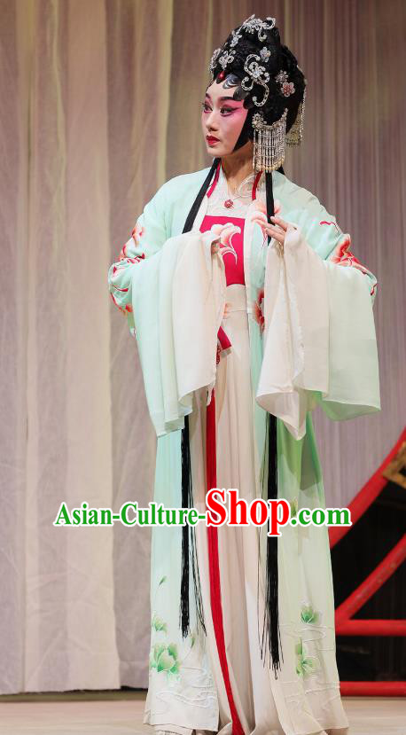 Chinese Cantonese Opera Actress Bai Suzhen Garment The Fairy Tale of White Snake Costumes and Headdress Traditional Guangdong Opera Apparels Hua Tan Dress