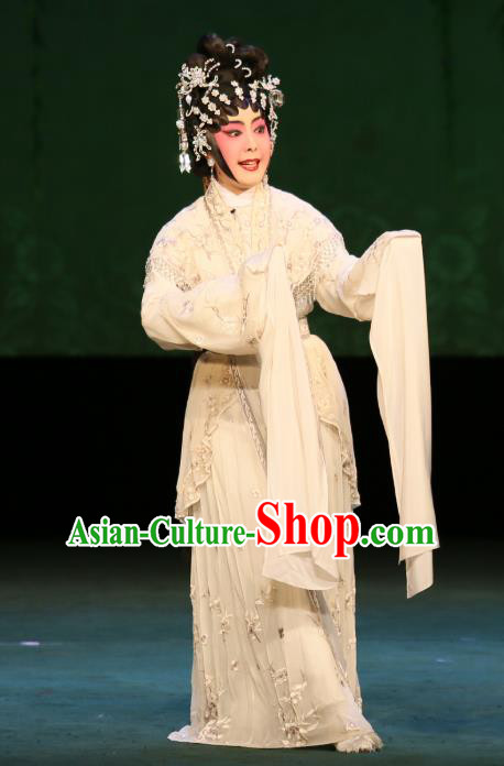 Chinese Cantonese Opera Young Mistress Garment The Fairy Tale of White Snake Costumes and Headdress Traditional Guangdong Opera Hua Tan Apparels Bai Suzhen Dress