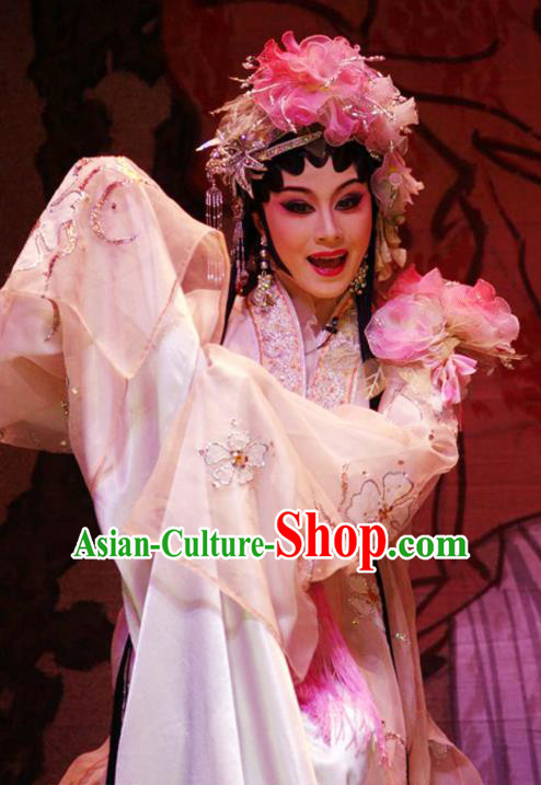 Chinese Cantonese Opera Young Beauty Garment Hua Yue Ying Costumes and Headdress Traditional Guangdong Opera Actress Apparels Diva Du Caiwei Dress