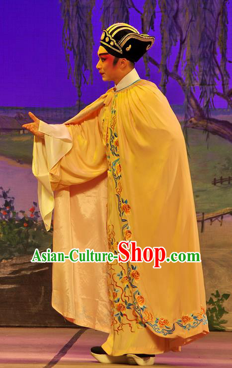 Chinese Guangdong Opera Childe Apparels Costumes and Headpieces Traditional Cantonese Opera Young Male Garment Xiaosheng Fan Li Clothing