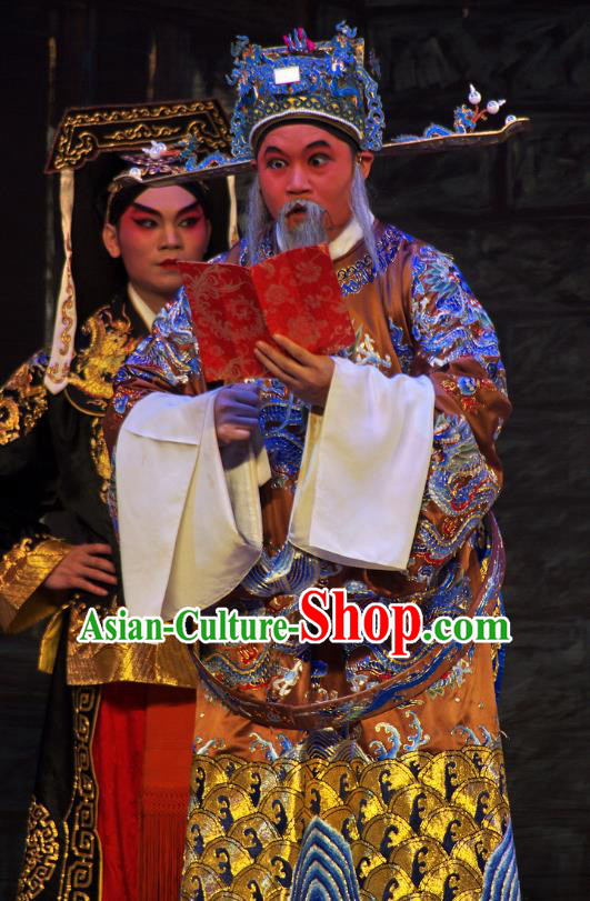 Chinese Guangdong Opera Elderly Male Apparels Costumes and Headpieces Traditional Cantonese Opera Laosheng Garment Official Bo Pi Clothing