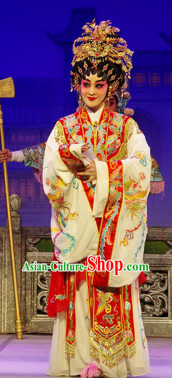 Chinese Cantonese Opera Royal Queen Xi Shi Garment Costumes and Headdress Traditional Guangdong Opera Imperial Empress Apparels Hua Tan Dress