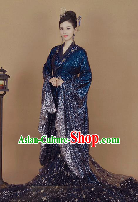 Chinese Traditional Drama Goddess Hanfu Dress Apparels Ancient Fairy Princess Historical Costumes and Headpieces Complete Set for Women