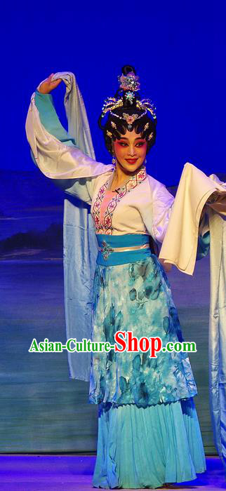 Chinese Cantonese Opera Village Lady Garment Costumes and Headdress Traditional Guangdong Opera Hua Tan Apparels Diva Xi Shi Dress