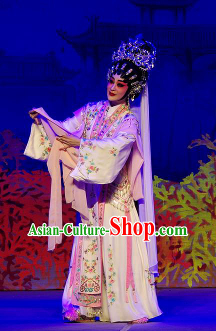 Chinese Cantonese Opera Queen Xi Shi Garment Costumes and Headdress Traditional Guangdong Opera Hua Tan Apparels Imperial Consort Dress