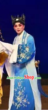 Chinese Guangdong Opera Childe Fan Li Apparels Costumes and Headpieces Traditional Cantonese Opera Young Male Garment Xiaosheng Blue Clothing