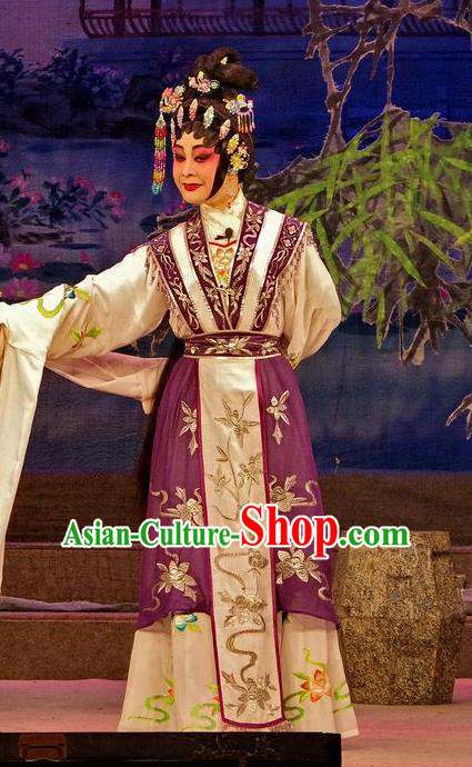 Chinese Cantonese Opera Hua Tan Garment Qian Tang Su Xiaoxiao Costumes and Headdress Traditional Guangdong Opera Actress Apparels Courtesan Purple Dress