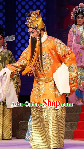 Legend of Lun Wenxu Chinese Guangdong Opera Laosheng Apparels Costumes and Headpieces Traditional Cantonese Opera Monarch Garment Emperor Clothing