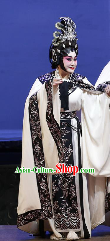 Chinese Cantonese Opera Queen Zhou Garment Southern Tang Emperor Costumes and Headdress Traditional Guangdong Opera Hua Tan Apparels Empress Dress