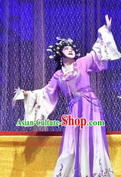 Chinese Cantonese Opera Empress Garment Southern Tang Emperor Costumes and Headdress Traditional Guangdong Opera Hua Tan Apparels Queen Purple Dress
