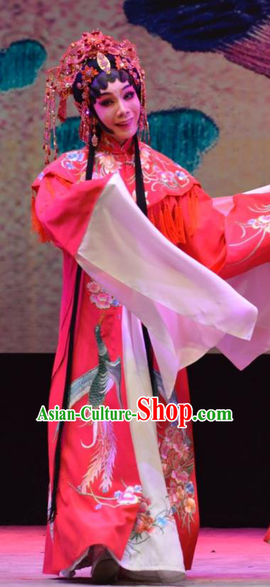 Chinese Cantonese Opera Bride Garment Hua Jian Ji Costumes and Headdress Traditional Guangdong Opera Hua Tan Apparels Diva Yang Yaoxian Red Dress