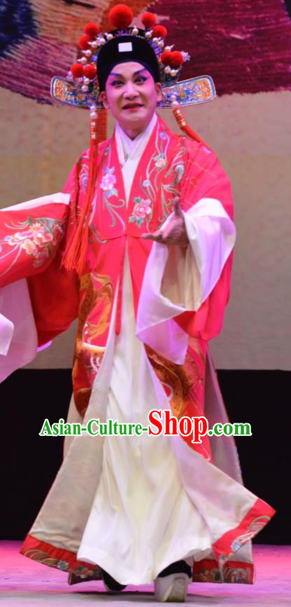 Hua Jian Ji Chinese Guangdong Opera Scholar Apparels Costumes and Headpieces Traditional Cantonese Opera Xiaosheng Garment Bridegroom Liang Yicang Clothing