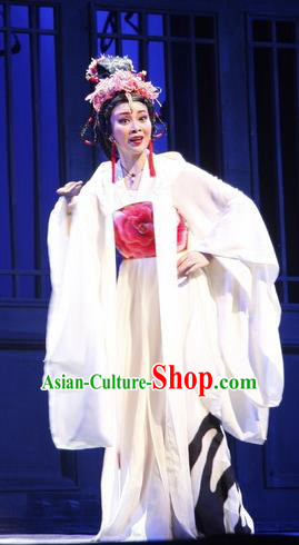 Chinese Cantonese Opera Actress Garment Empress Zhou the Lesser Costumes and Headdress Traditional Guangdong Opera Queen Apparels Hua Tan White Dress