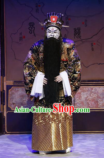 General Ma Chao Chinese Guangdong Opera Prime Minister Cao Cao Apparels Costumes and Headpieces Traditional Cantonese Opera Elderly Male Garment Laosheng Clothing