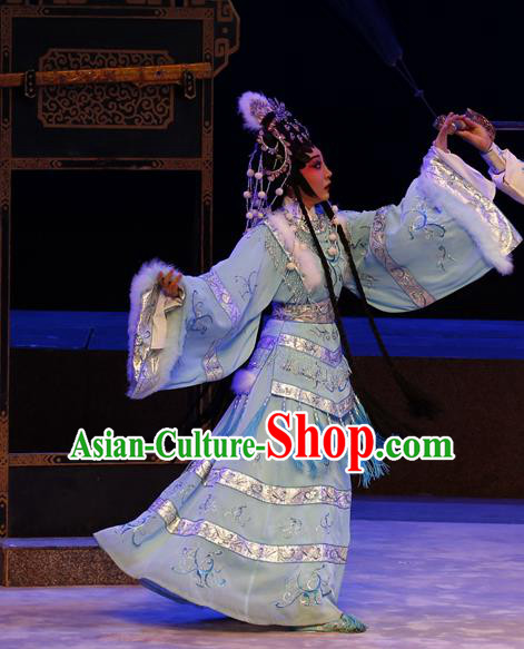 Chinese Cantonese Opera Female Swordsman Jiang Yunxia Garment General Ma Chao Costumes and Headdress Traditional Guangdong Opera Hua Tan Apparels Young Woman Dress