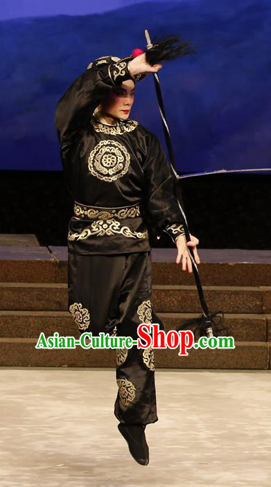 General Ma Chao Chinese Guangdong Opera Wusheng Apparels Costumes and Headpieces Traditional Cantonese Opera Martial Male Garment Soldier Black Clothing