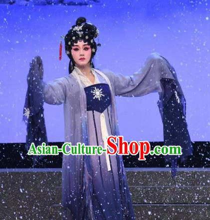 Chinese Cantonese Opera Distress Female Garment Liu Yi Delivers A Letter Costumes and Headdress Traditional Guangdong Opera Dragon Princess Apparels San Niang Dress