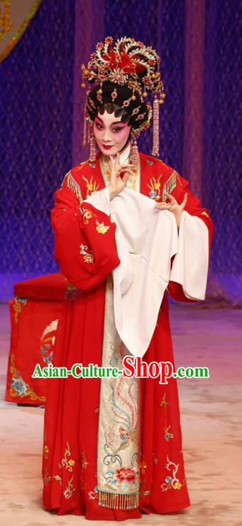 Chinese Cantonese Opera Bride Garment Liu Yi Delivers A Letter Costumes and Headdress Traditional Guangdong Opera Young Female Apparels Diva San Niang Red Dress