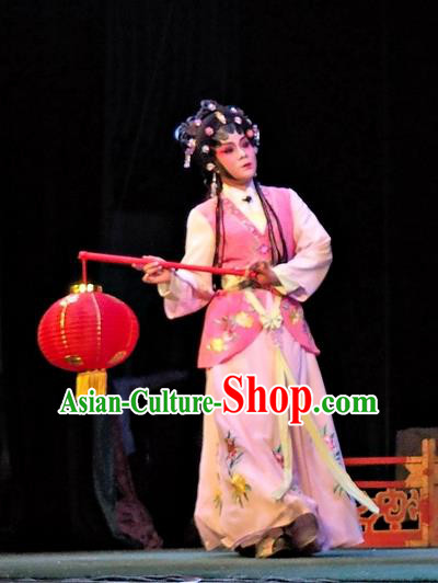 Chinese Cantonese Opera Maidservant Huan Sha Garment Story of the Violet Hairpin Costumes and Headdress Traditional Guangdong Opera Xiaodan Apparels Young Lady Dress