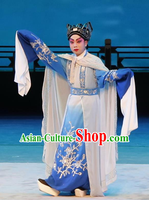 Meng Hui Tai Hu Chinese Guangdong Opera Young Man Fan Li Apparels Costumes and Headpieces Traditional Cantonese Opera Xiaosheng Garment Niche Blue Clothing