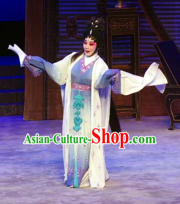 Chinese Cantonese Opera Tsing Yi Garment Story of the Violet Hairpin Costumes and Headdress Traditional Guangdong Opera Huo Xiaoyu Apparels Distress Maiden Dress