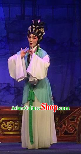 Chinese Cantonese Opera Young Lady Garment Story of the Violet Hairpin Costumes and Headdress Traditional Guangdong Opera Maidservant Apparels Huan Sha Dress