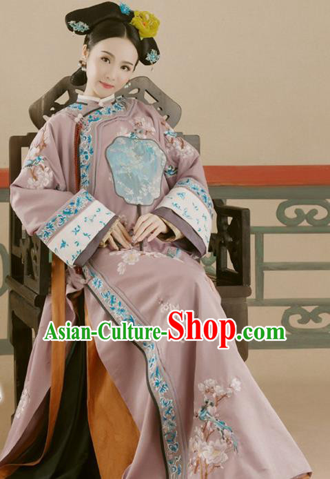 Chinese Traditional Qing Dynasty Manchu Palace Concubine Historical Costumes Ancient Drama Imperial Consort Hanfu Dress Apparels and Headdress for Women