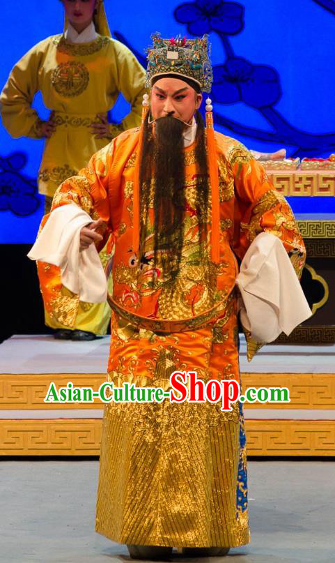 Yuan Yang Sword Chinese Guangdong Opera Elderly Male Apparels Costumes and Headpieces Traditional Cantonese Opera Duke Li Zicheng Garment Emperor Clothing