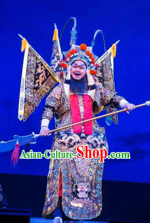 Yuan Yang Sword Chinese Guangdong Opera General Apparels Costumes and Headpieces Traditional Cantonese Opera Shogun Garment Kao Clothing with Flags