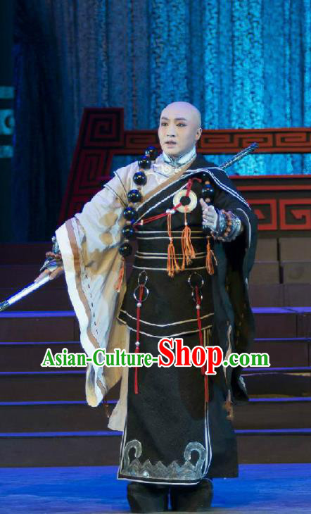 Fighting for the Great Tang Empire Chinese Guangdong Opera Monk Apparels Costumes Traditional Cantonese Opera Swordsman Garment Magebane Hui Hai Clothing