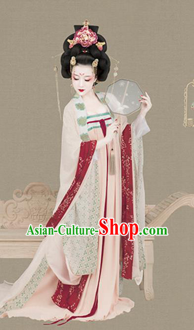 Chinese Traditional Tang Dynasty Imperial Concubine Historical Costumes Ancient Drama Court Woman Hanfu Dress Apparels and Headdress Complete Set