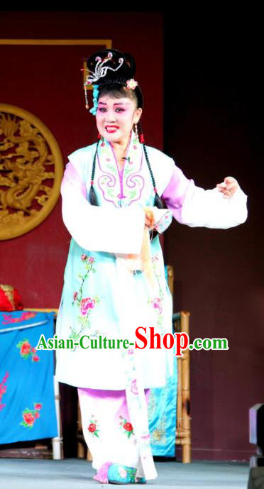 Chinese Sichuan Opera Highlights Servant Girl Garment Costumes and Headdress Feng Yi Pavilion Traditional Peking Opera Xiaodan Dress Young Lady Apparels