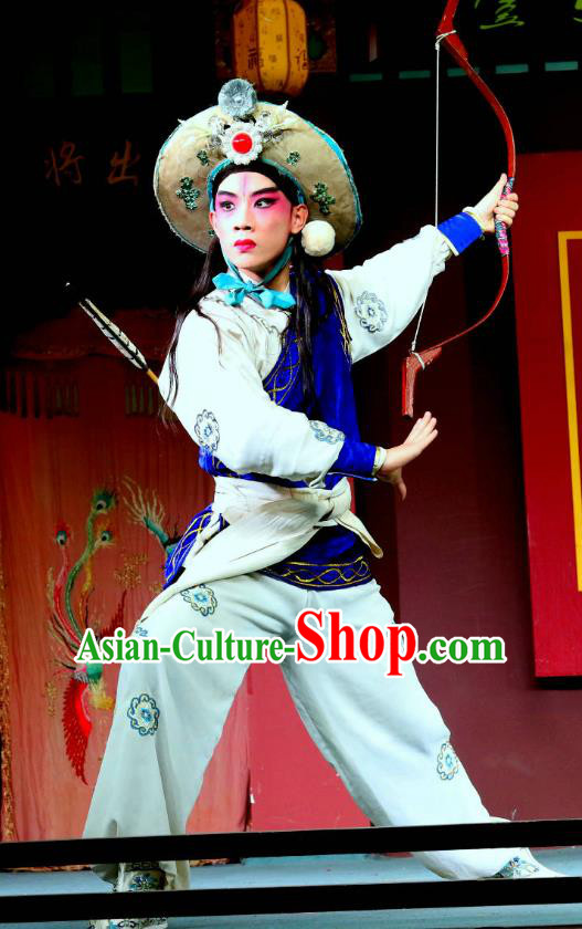 Shoot Eagle Chinese Sichuan Opera Martial Male Apparels Costumes and Headpieces Peking Opera Highlights Swordsman Garment Warrior Hua Rong Clothing