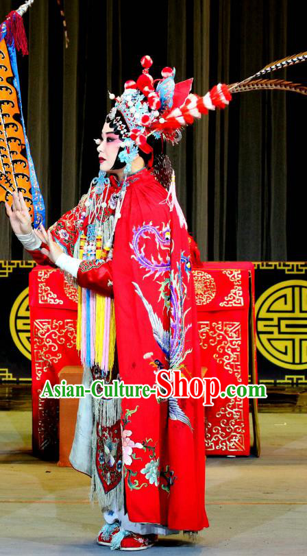 Chinese Sichuan Opera Wudan Garment Costumes and Hair Accessories Qi Xing Temple Traditional Peking Opera Highlights Martial Female Dress She Saihua Apparels