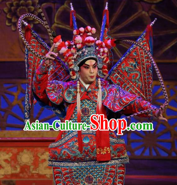 Chinese Guangdong Opera General Cai Xiongfeng Apparels Costumes and Headpieces Traditional Cantonese Opera Kao Garment Armor Clothing with Flags