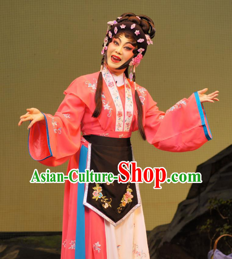 Chinese Cantonese Opera Actress Garment Emperor and the Village Girl Costumes and Headdress Traditional Guangdong Opera Diva Apparels Village Girl Zhang Guilan Red Dress